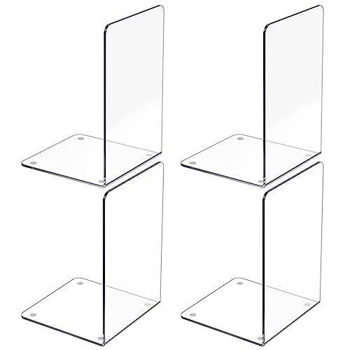Minimalist Acrylic Bookends 4 Pcs, Clear Book Ends for Shelves, Essentials