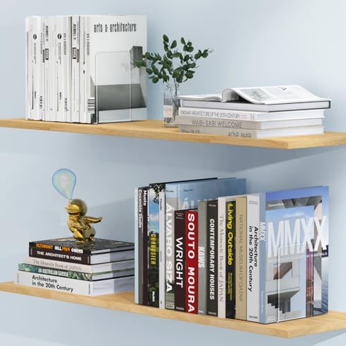 Minimalist Acrylic Bookends 4 Pcs, Clear Book Ends for Shelves, Essentials
