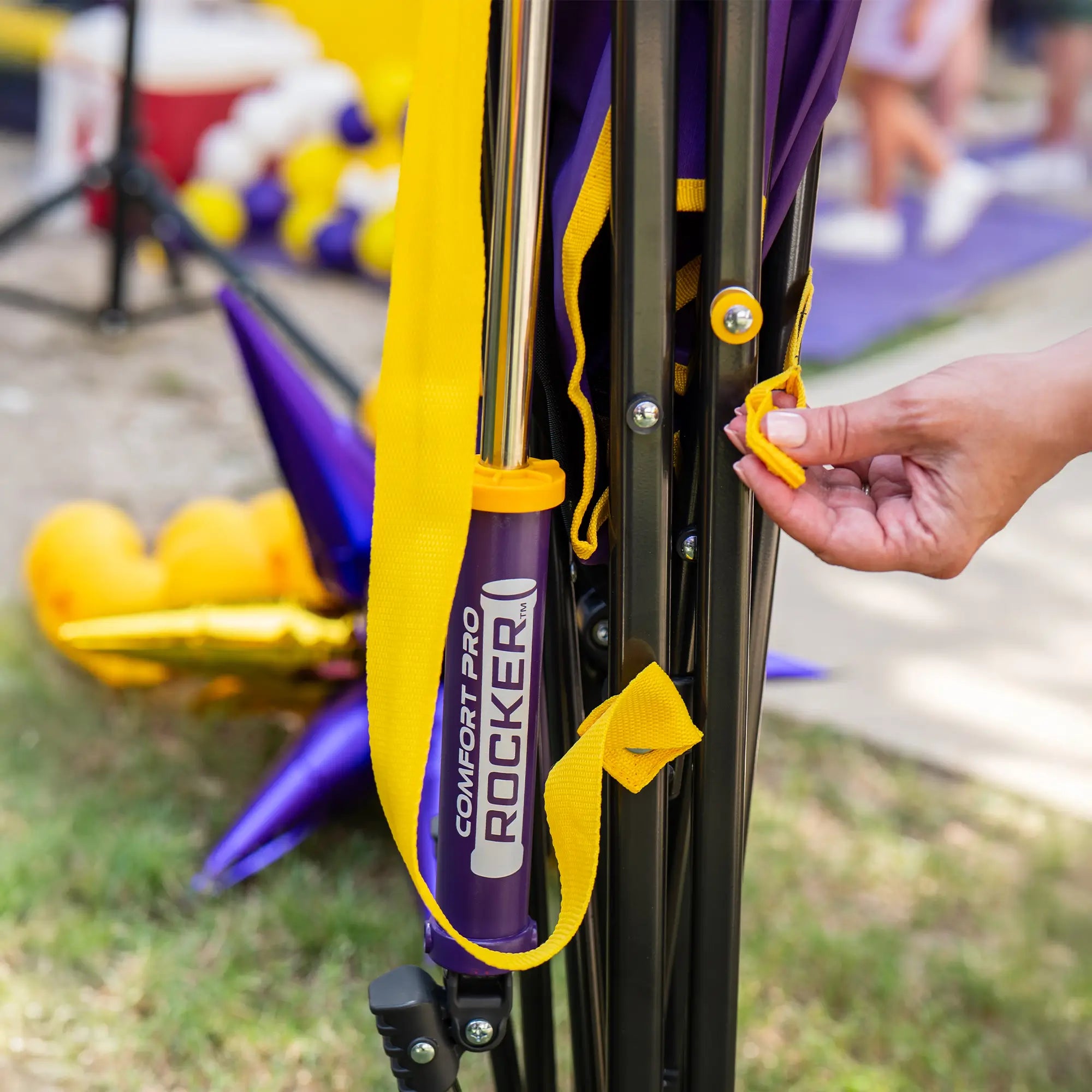 Patented Spring-Action College Comfort Pro Rocker - LSU Tigers - Choice 880 - Heavy-Duty Kickback Rocker with Beverage Holder Detail