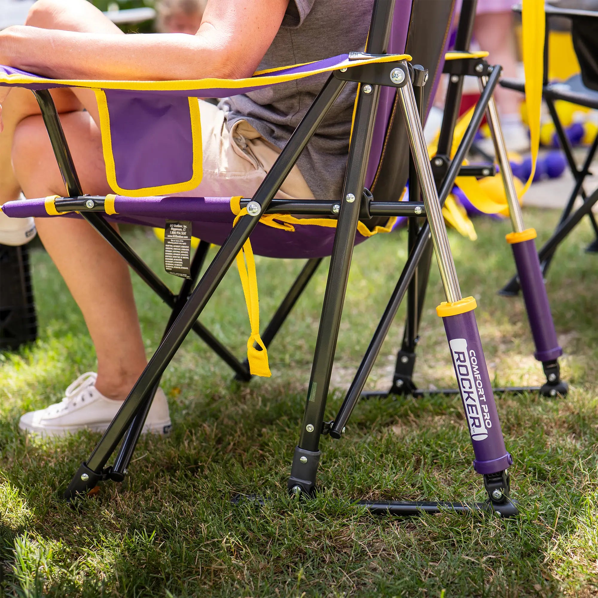Patented Spring-Action College Comfort Pro Rocker - LSU Tigers - Choice 880 - Heavy-Duty Kickback Rocker with Beverage Holder Detail