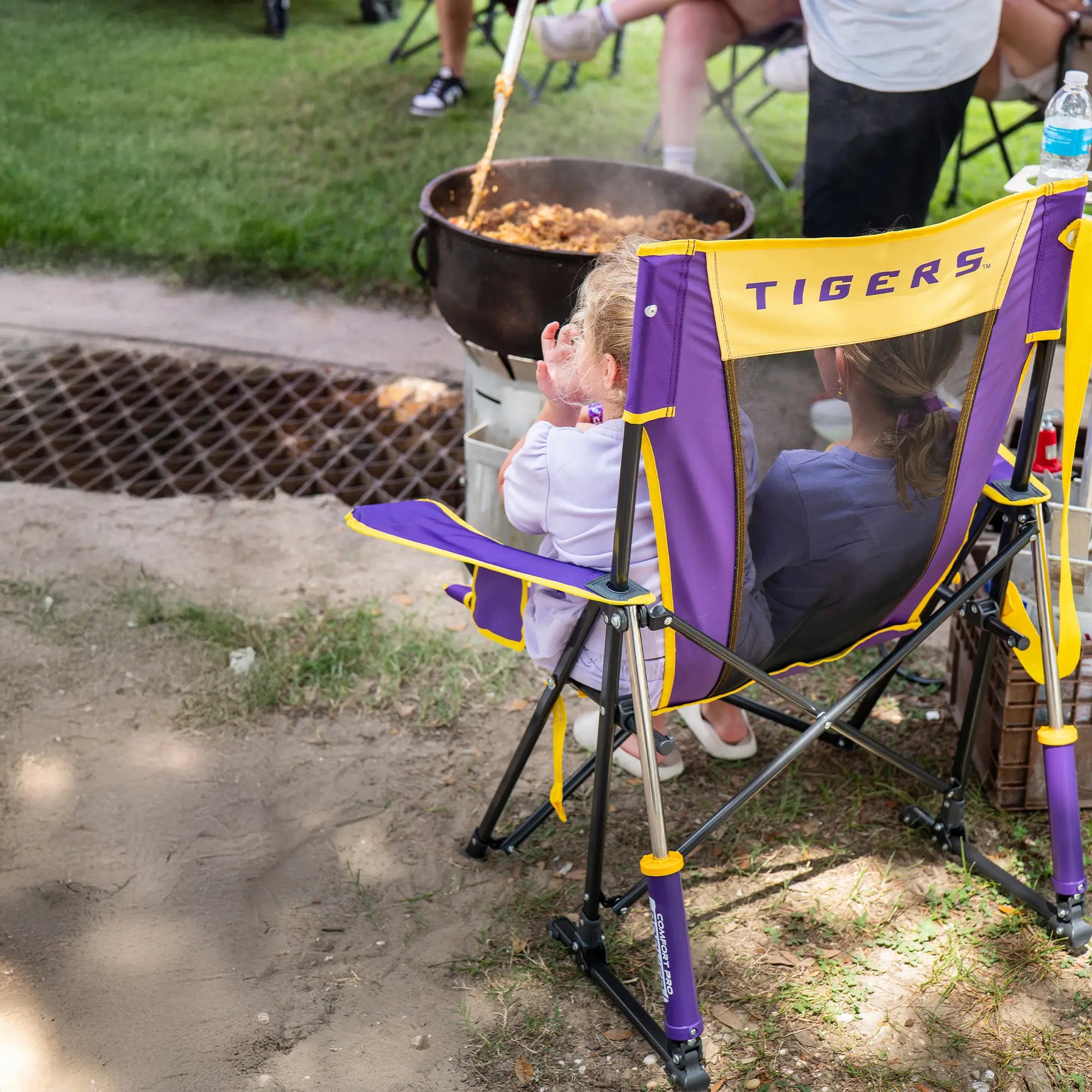 Patented Spring-Action College Comfort Pro Rocker - LSU Tigers - Choice 880 - Heavy-Duty Kickback Rocker with Beverage Holder Detail