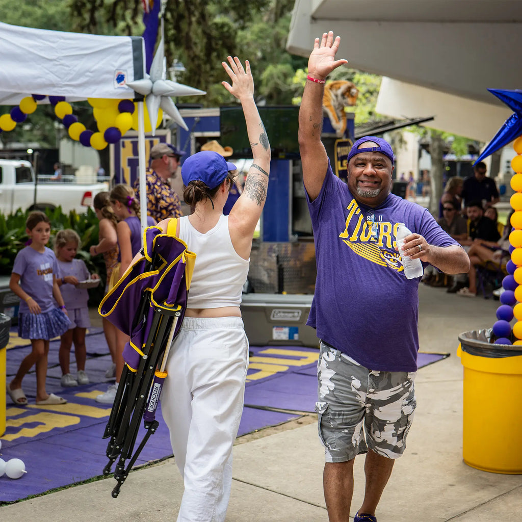 Patented Spring-Action College Comfort Pro Rocker - LSU Tigers - Choice 880 - Heavy-Duty Kickback Rocker with Beverage Holder Detail