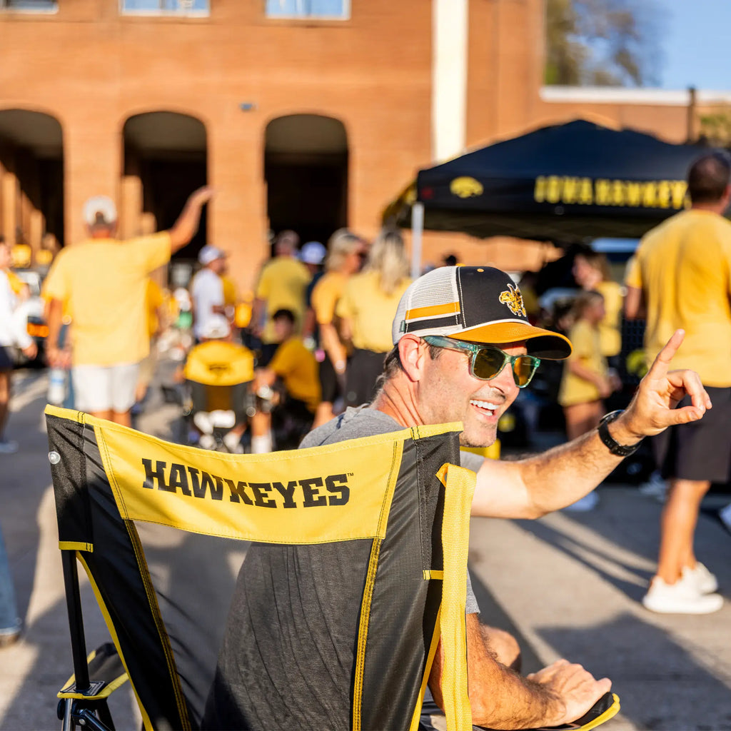 Patented Spring-Action College Comfort Pro Rocker - Iowa Hawkeyes - Choice 249 - Heavy-Duty Kickback Rocker with Beverage Holder Detail