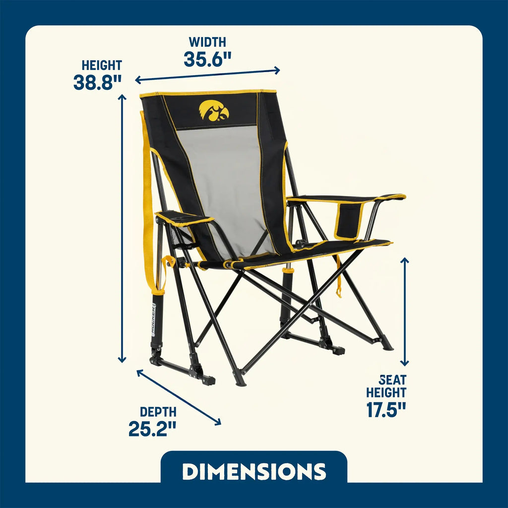 Patented Spring-Action College Comfort Pro Rocker - Iowa Hawkeyes - Choice 249 - Heavy-Duty Kickback Rocker with Beverage Holder Detail