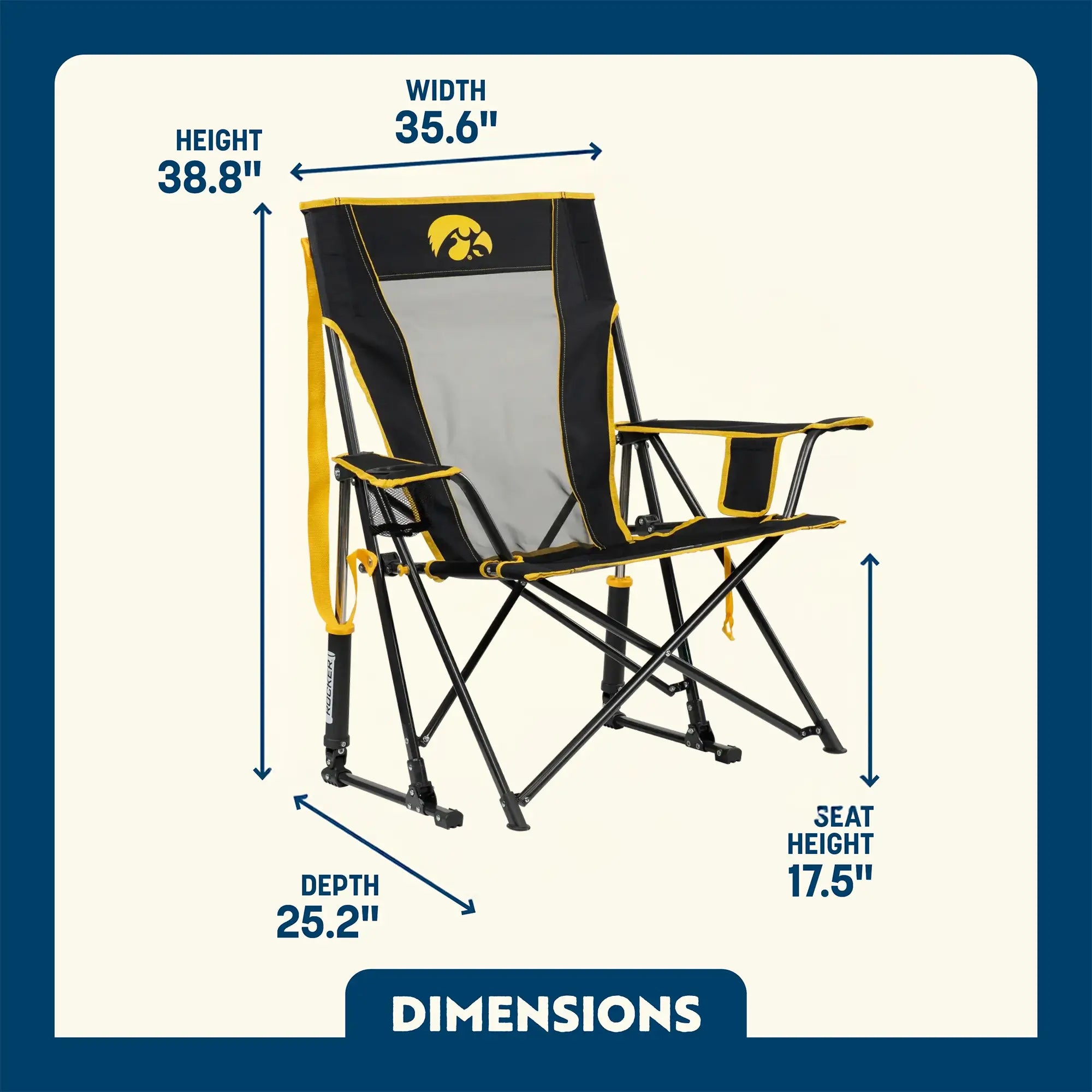 Patented Spring-Action College Comfort Pro Rocker - Iowa Hawkeyes - Choice 249 - Heavy-Duty Kickback Rocker with Beverage Holder Detail