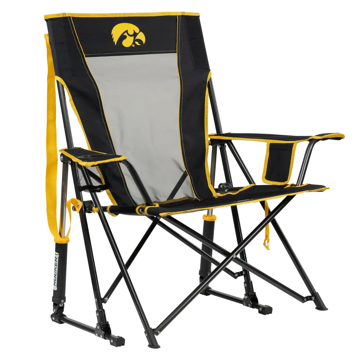 Patented Spring-Action College Comfort Pro Rocker - Iowa Hawkeyes - Choice 249 - Heavy-Duty Kickback Rocker with Beverage Holder - Default Title