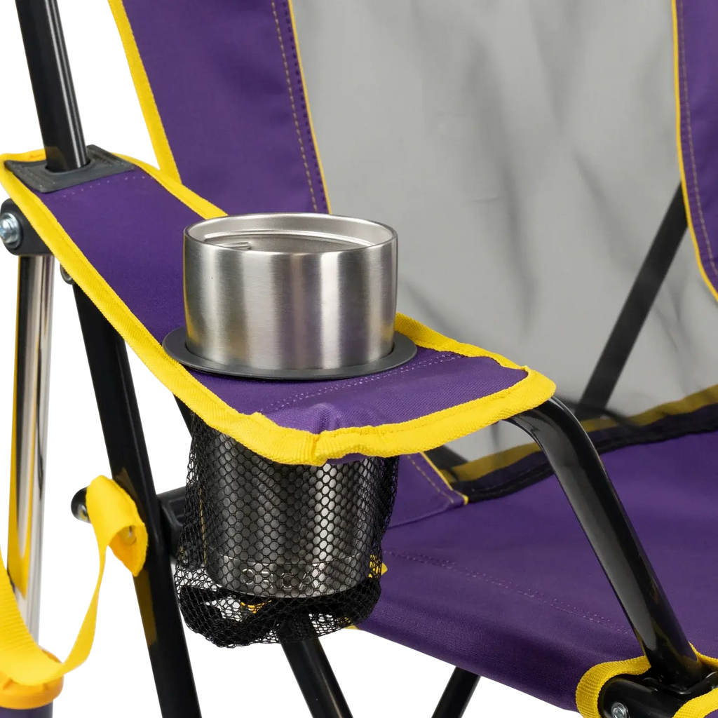 Patented Spring-Action College Comfort Pro Rocker - LSU Tigers - Choice 880 - Heavy-Duty Kickback Rocker with Beverage Holder Detail