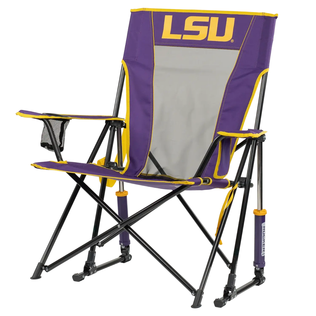 Patented Spring-Action College Comfort Pro Rocker - LSU Tigers - Choice 880 - Heavy-Duty Kickback Rocker with Beverage Holder Detail